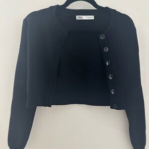 Zara Black Cropped Knit Cardigan
